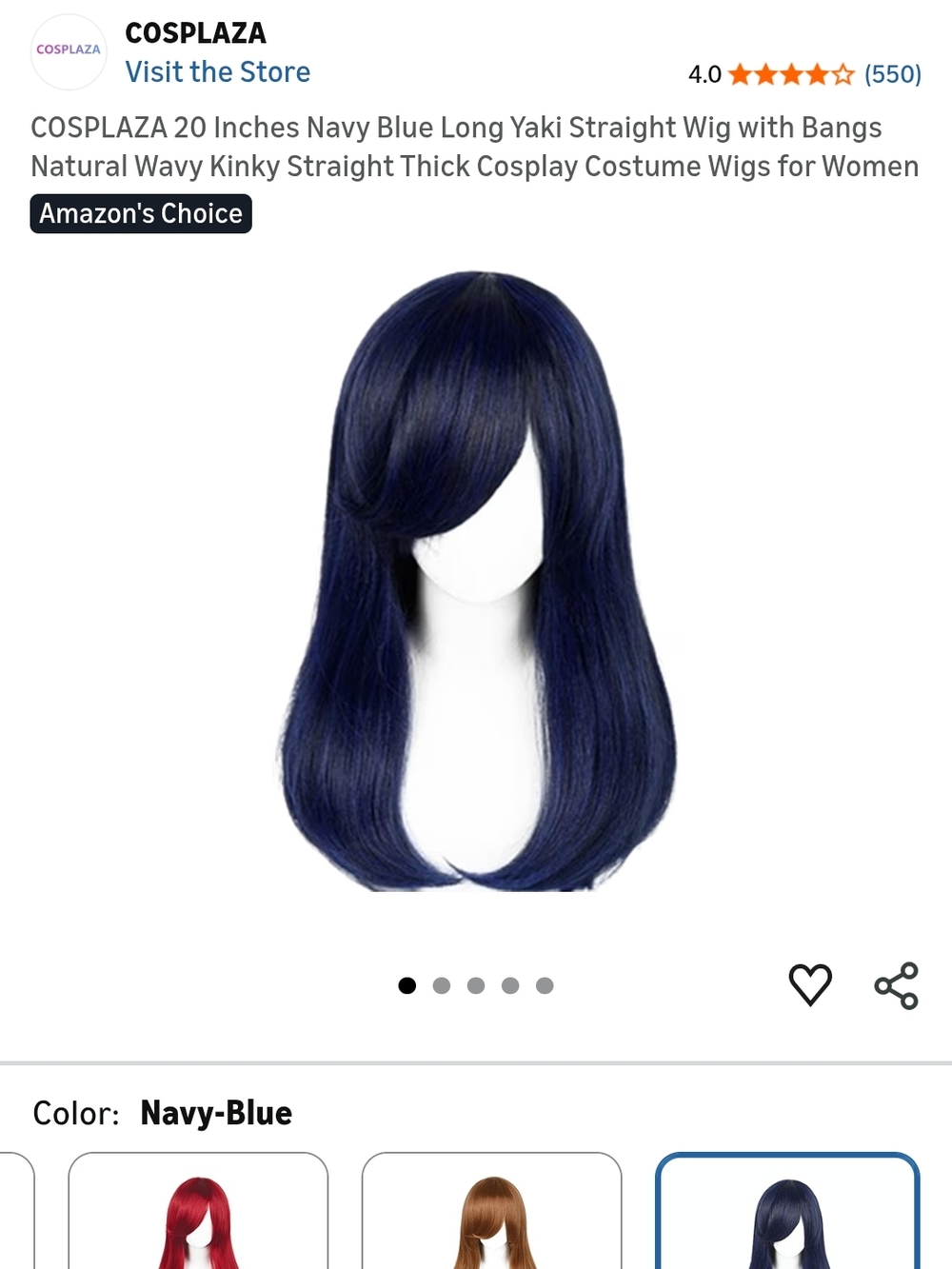 Navy Blue Long Yaki Straight Wig with Bangs for Women